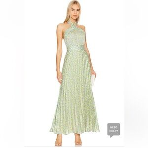 Plisse Halterneck Dress in Green Garden byTiMo